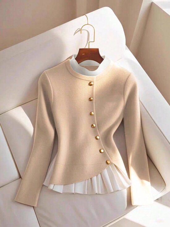 Sweaters - Apricot Elegant Women's Casual Sweater With Metal Button